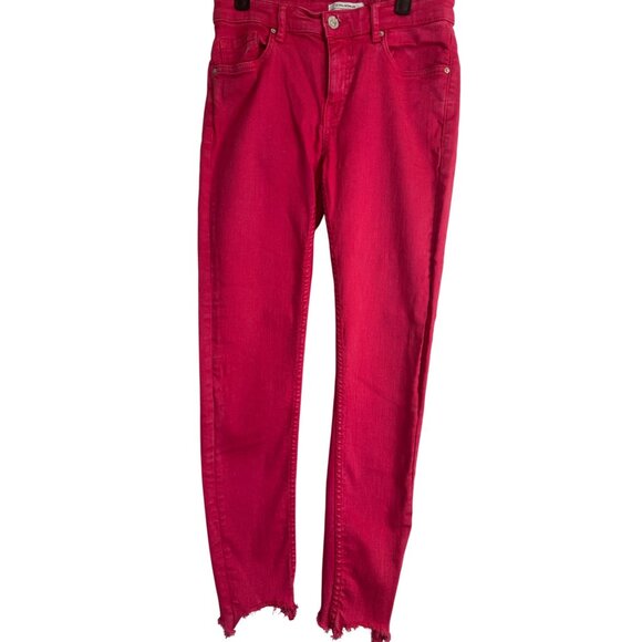 Zara Woman Premium Denim Collection Pink Skinny Jeans Frayed Hem Size 26 - Picture 7 of 13